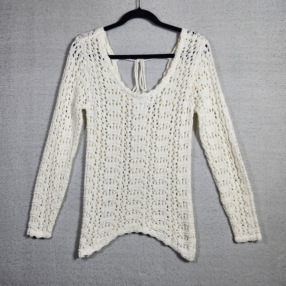 VENUS Sweaters - Venus Womens Small Cream Crochet Open Weave Long Sleeve Festival Sweater Boho
